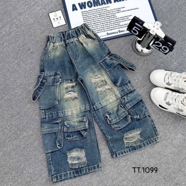 Distressed Denim Cargo Pants