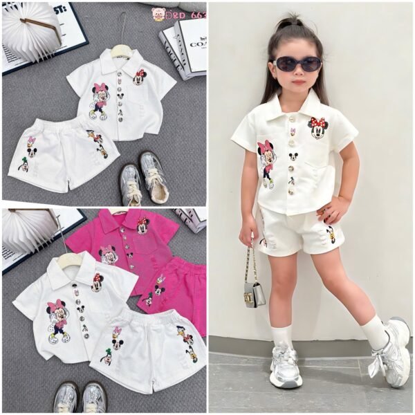 Girls' Minnie Mouse Denim Shorts Set - White