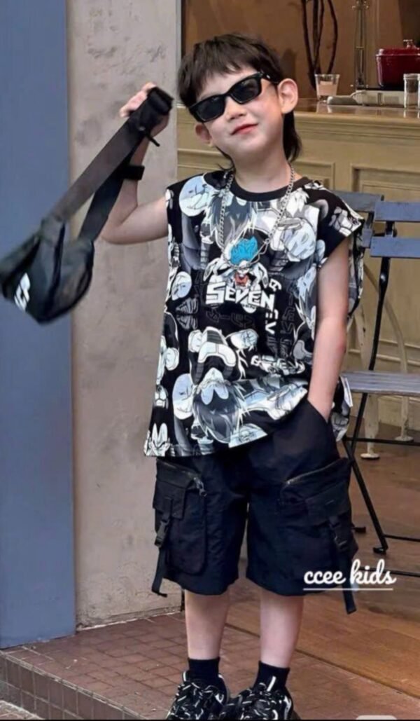Boys' Cartoon Print Sleeveless T-Shirt and Cargo Shorts Set