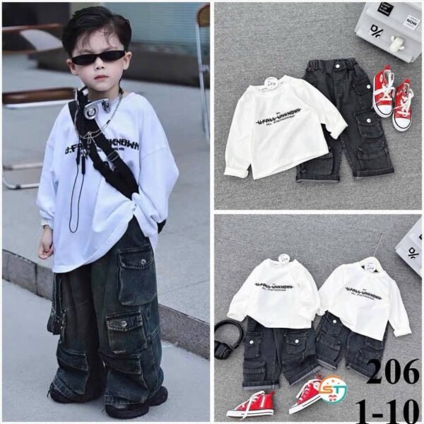 Boys' Trendy Cargo Pants & Long-Sleeve T-Shirt Set