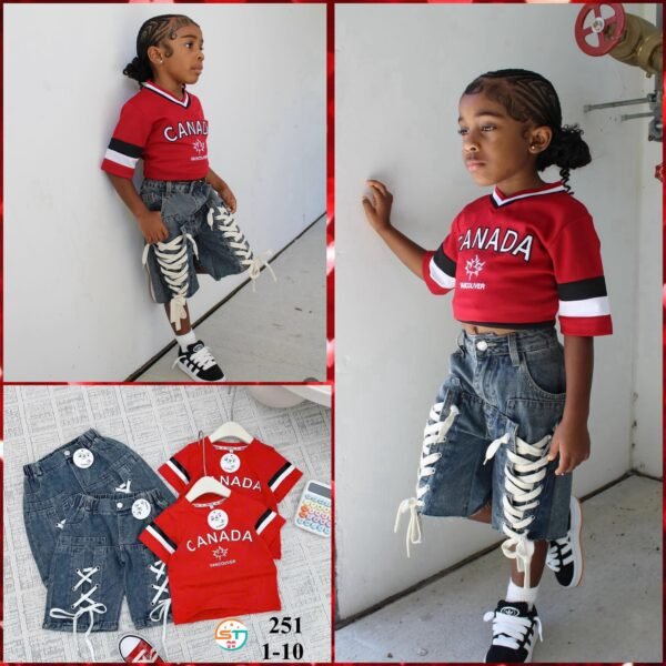 Lace-Up Denim Shorts and Jersey T-Shirt Set