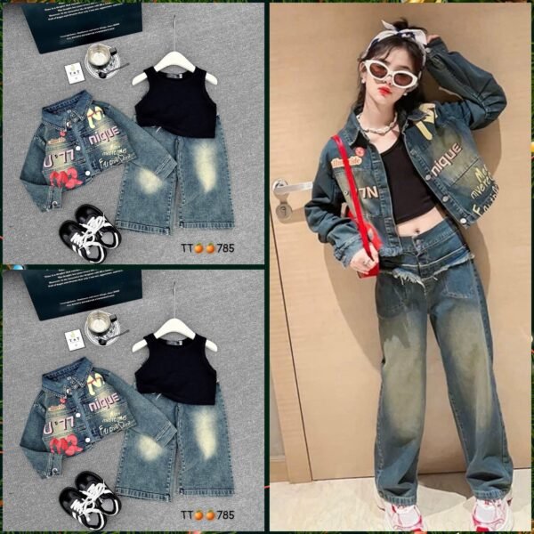 Kids' Denim Jacket, Tank Top & Pants Set