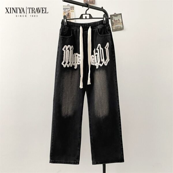 Black Denim Pants with Embroidery