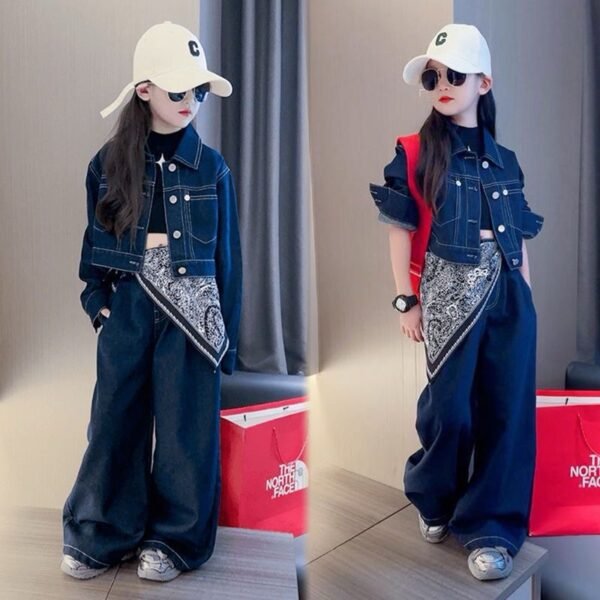 Kids' Stylish Denim: Jacket, Pants, and Bandana
