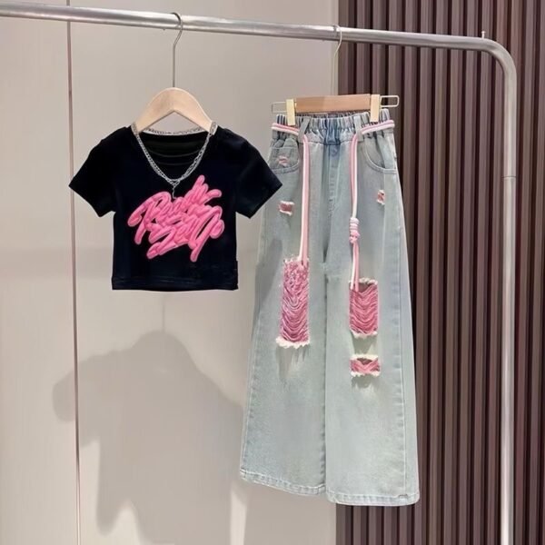 Playful Pink & Denim Jeans Set