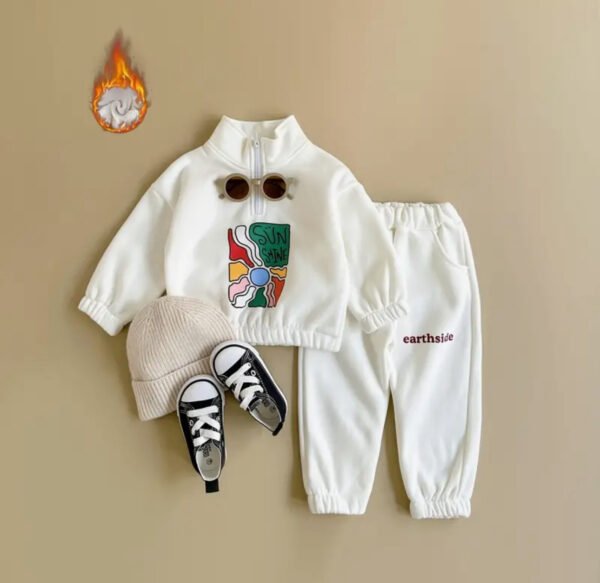 Kids' White Fleece Sweatshirt & Jogger Set