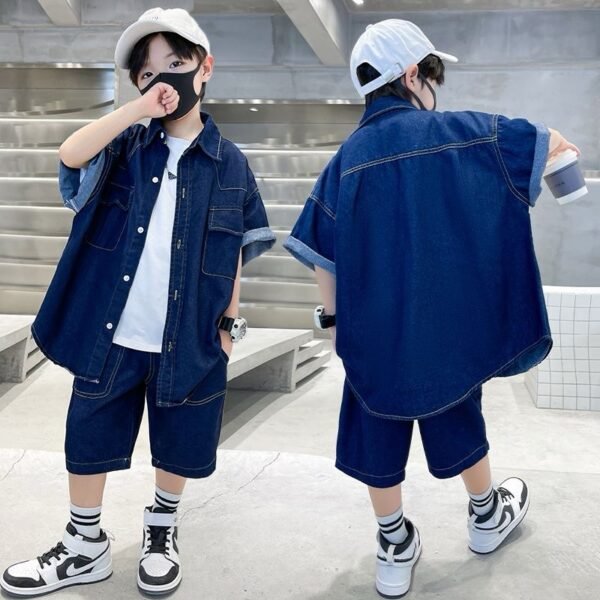 Boy's Denim Short Sleeve Shirt and Shorts Set