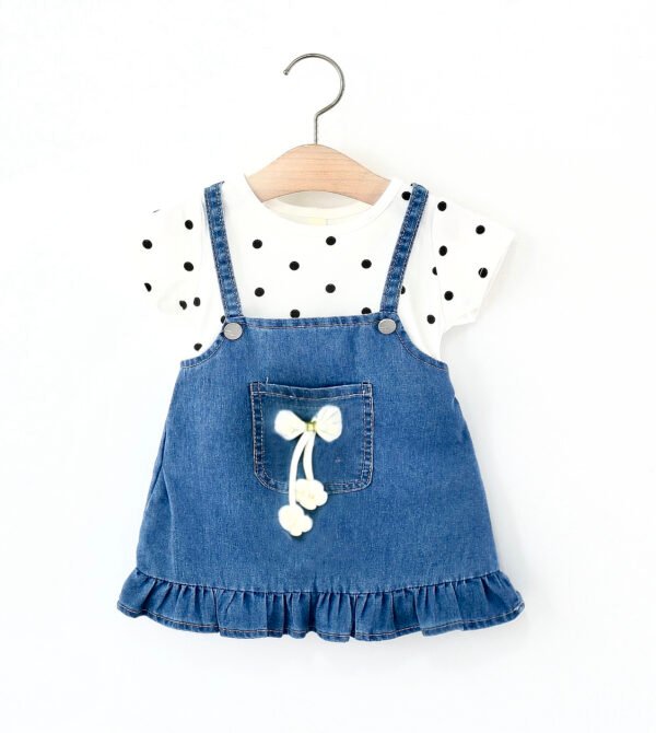 Baby Girl Denim Jumper Dress with Polka Dot Top