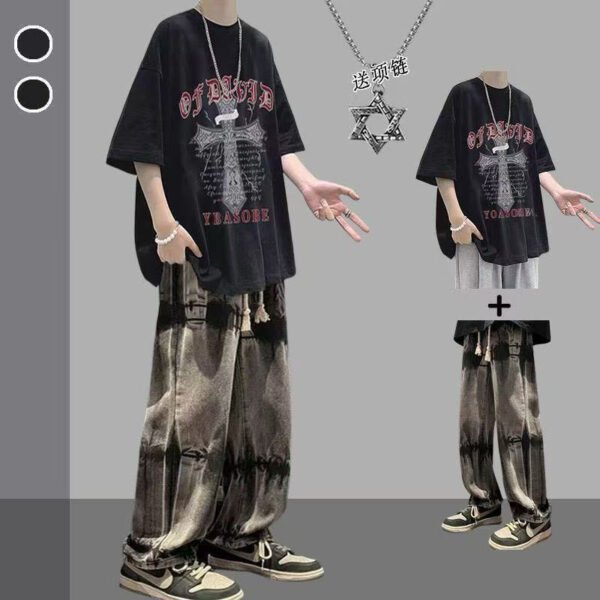 Big boy's Trendy T-Shirt and Wide-Leg Pants Set