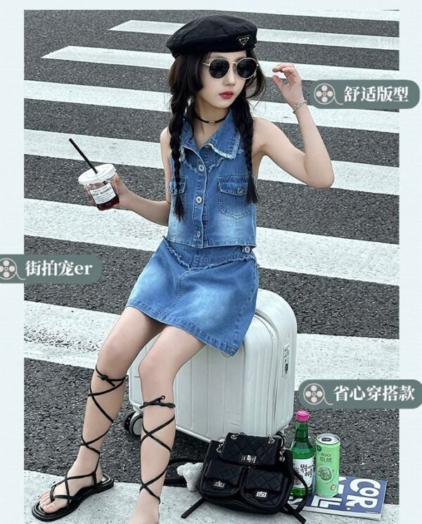 Chic Denim Vest and Skirt Set