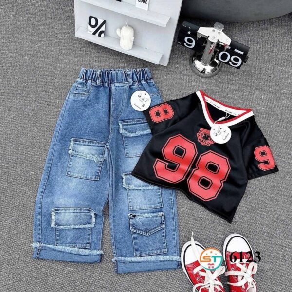 98" Jersey Top & Cargo Denim Shorts