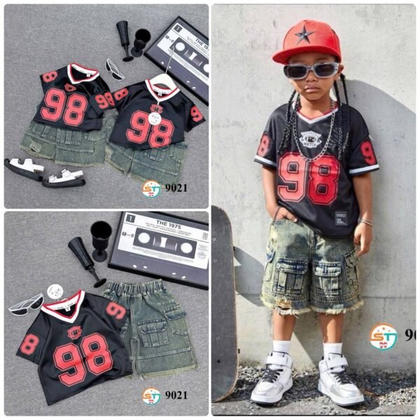 Denim Cargo Shorts with Top