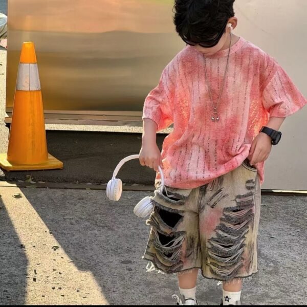 Boy's Distressed Denim Shorts with Top