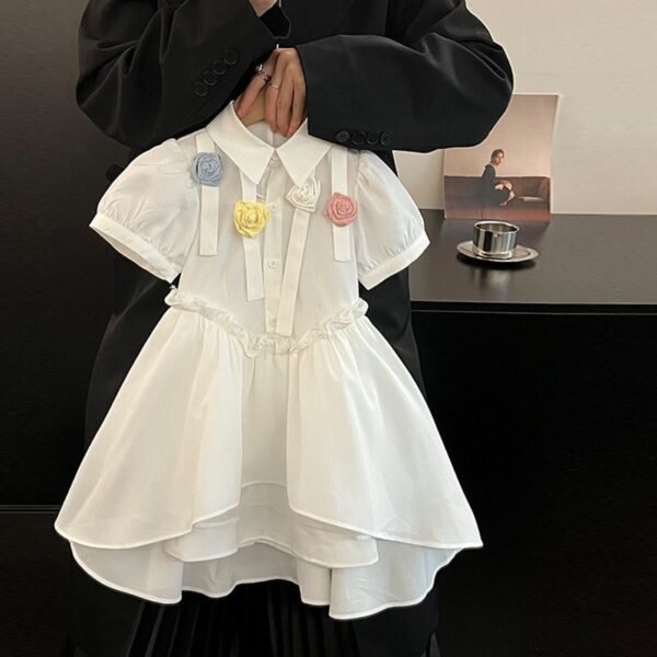 Trendy White Dress with Floral Details