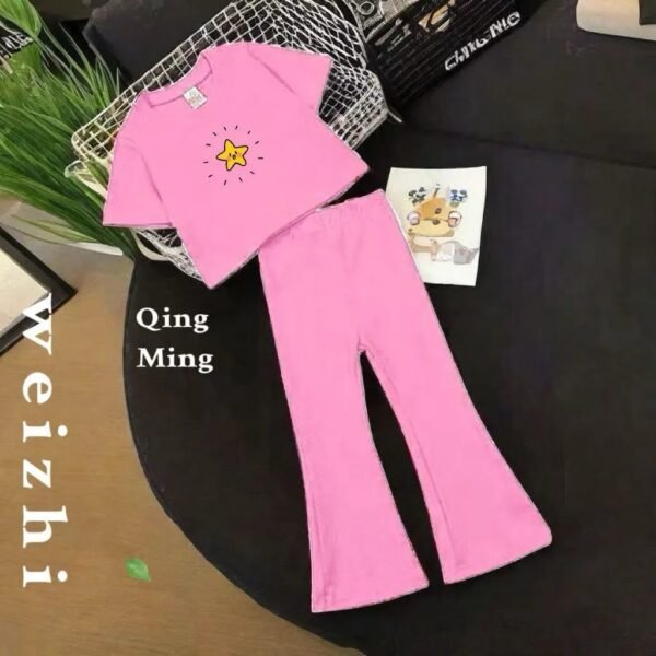 Girl's Pink Star Tee and Flare Pants Set