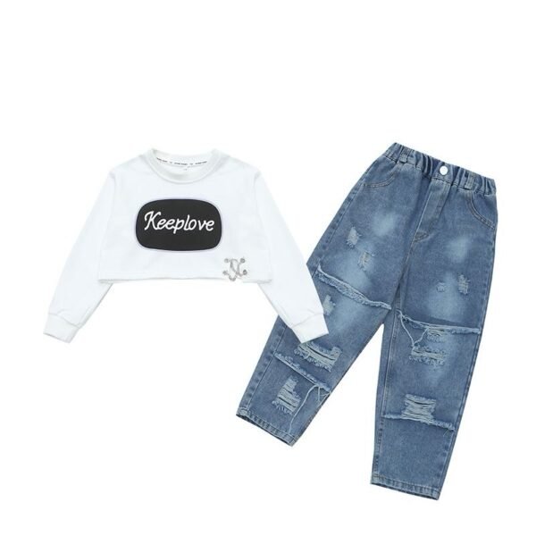 Girl Exquisite Top & Ripped Denim Jeans