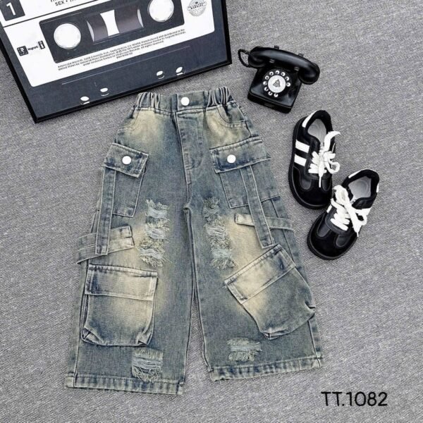 Distressed Denim Cargo Pants