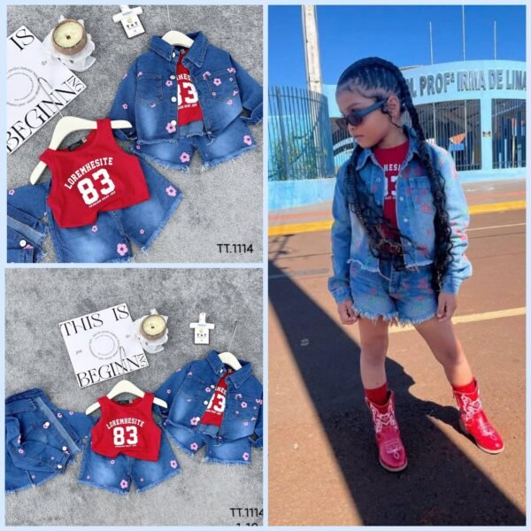 3pcs Denim Girl's Short Set