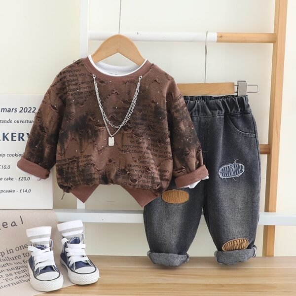 Brown Top and Denim Pants Set for Kids
