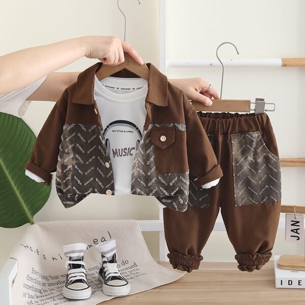 Brown Jacket, Music Tee, and Matching Pants Set