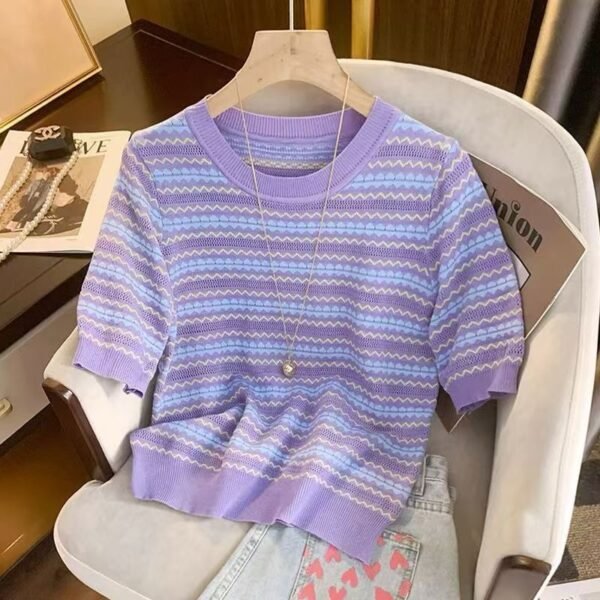 Striped Half Sleeve Knitted Top