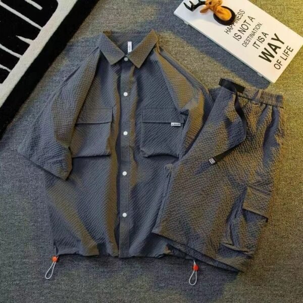 Boy's Grey Textured Short Set
