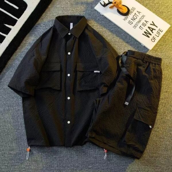 Boy's Black Textured Short Set