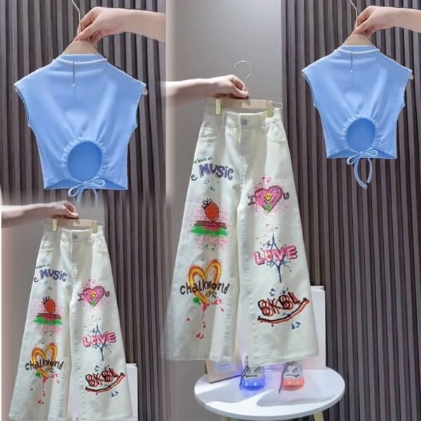 kiddies funky Jean and crop top set