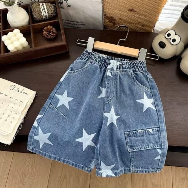 Star Print Denim Shorts