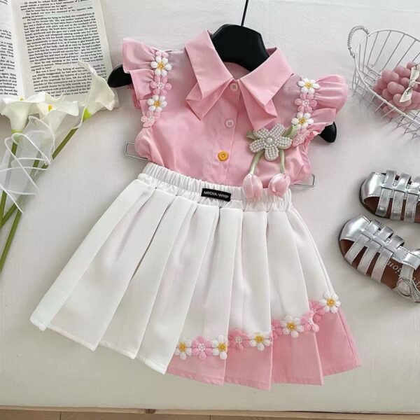 Elegant Pink and White Floral Embroidered Skirt