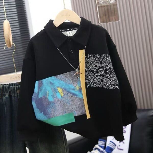 Trendy Boy's Patchwork Long Sleeve Polo Shirt