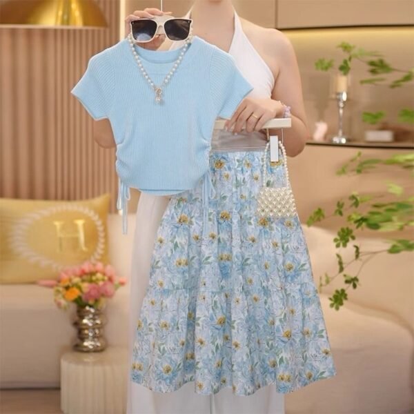 Floral Skirt and Ribbed Top Co-ord Set