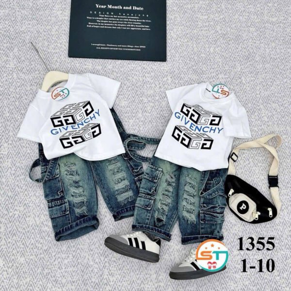 Kids Ripped Denim Set with Designer Tee