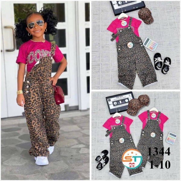 Leopard Overalls Set w/ Tee and Cap