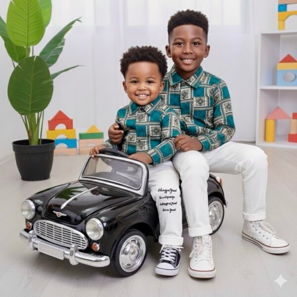 Boy's Teal Long-Sleeve Shirt with White Graphic Jeans