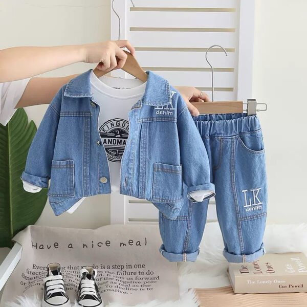 3-Piece Toddler Boys' Light Wash Denim Jacket Set with T-shirt & Jeans