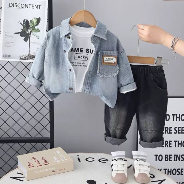 Boys' Denim Shirt Jacket, White Graphic Tee & Black Acid Wash Jean Set