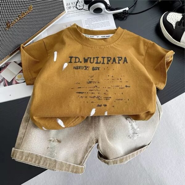 Boys'Mustard T-Shirt and Denim Shorts Outfit