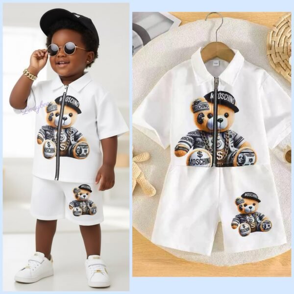 Toddler Boys' White Zip-Up Shirt & Shorts Set