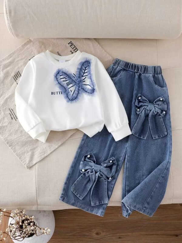 Butterfly Charm Bow Denim Set