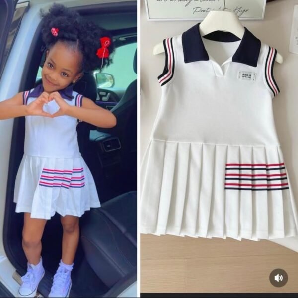 Girl's Preppy Polo Collar Pleated Skirt Dress