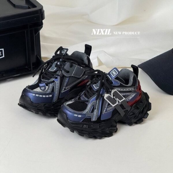 Boys Dark, chunky sneakers with blue