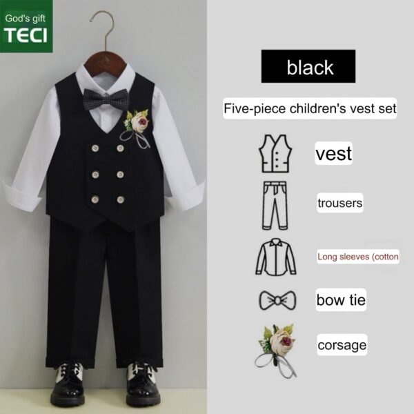 Elegant Black Boy's Formal 5-Piece Suit Set