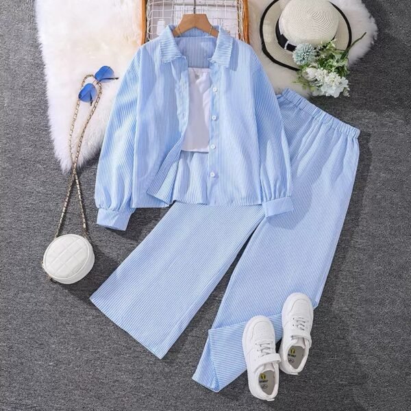 Girls' Blue Long-Sleeve Shirt & Trousers Set