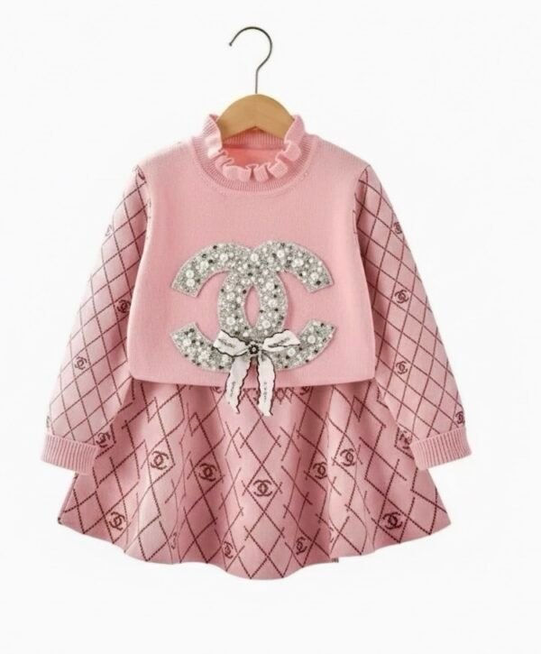 Pink faux 2-piece knit dress with large channel logo