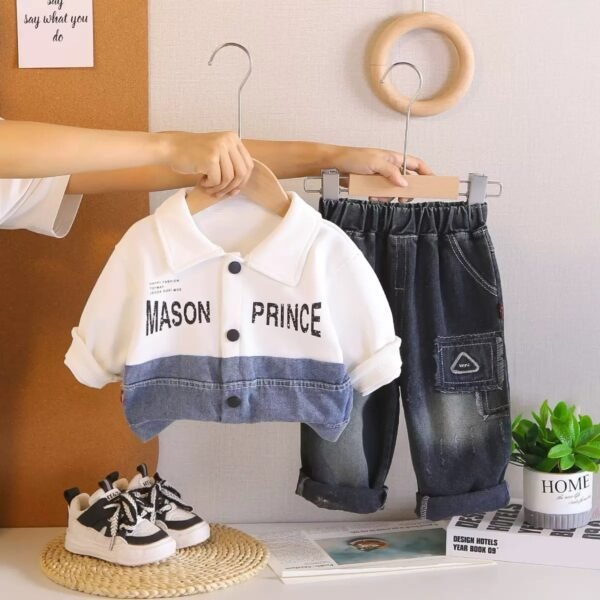 Boy's "Mason Prince" Collared Shirt & Dark Wash Jeans Set