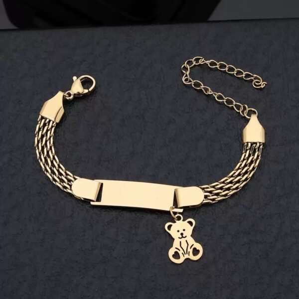 Kids Gold-Tone ID Bar Bracelet with Teddy Bear Charm.