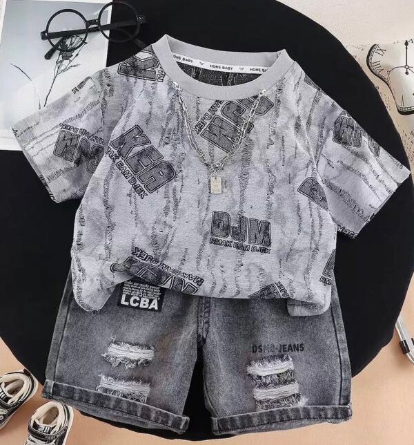 Trendy T-Shirt and Denim Shorts Set for Boys