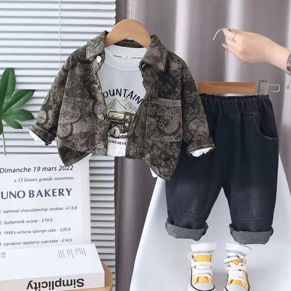 Kids' Denim Jacket & Mountain Graphic Tee 3-Piece Set