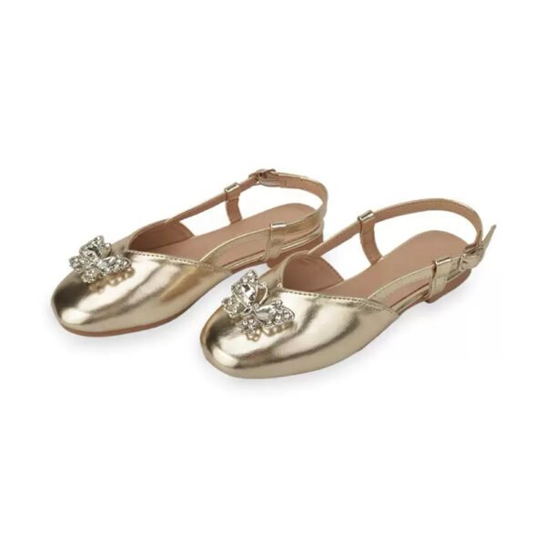 Girls' Gold Metallic Butterfly Bow Flat Sandals